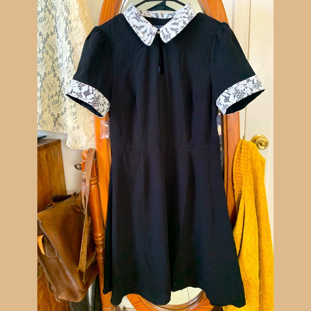 Black ModCloth Dress with Lace & Pearl Details